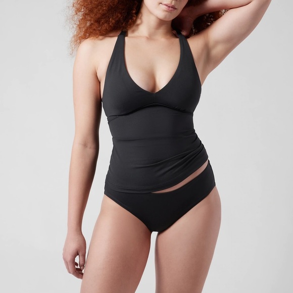 NWT athleta plunge tankini top medium large black A-C swim m l top bow tie back - Picture 11 of 14